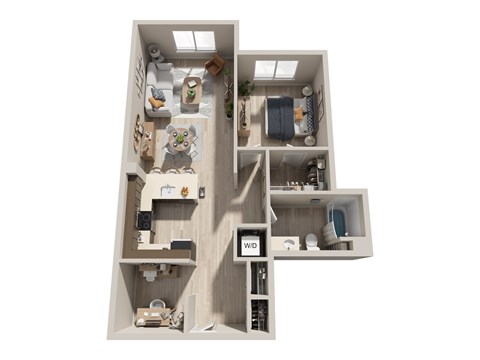 Floor plan for 1 bed, 1 bath, 875 sqft